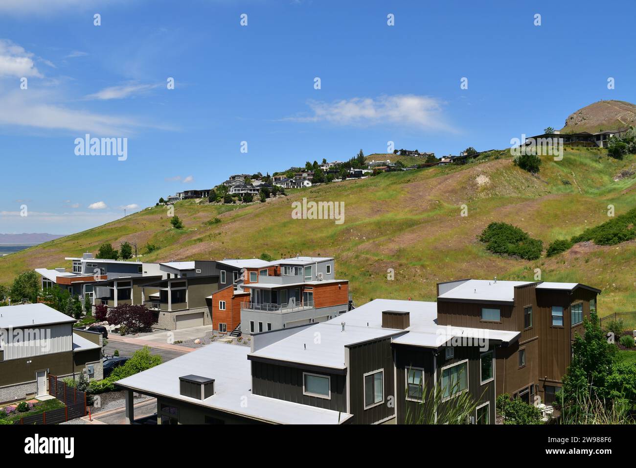 Multi-million dollar private homes on the Salt Lake City hillside north of the Capitol Stock Photo