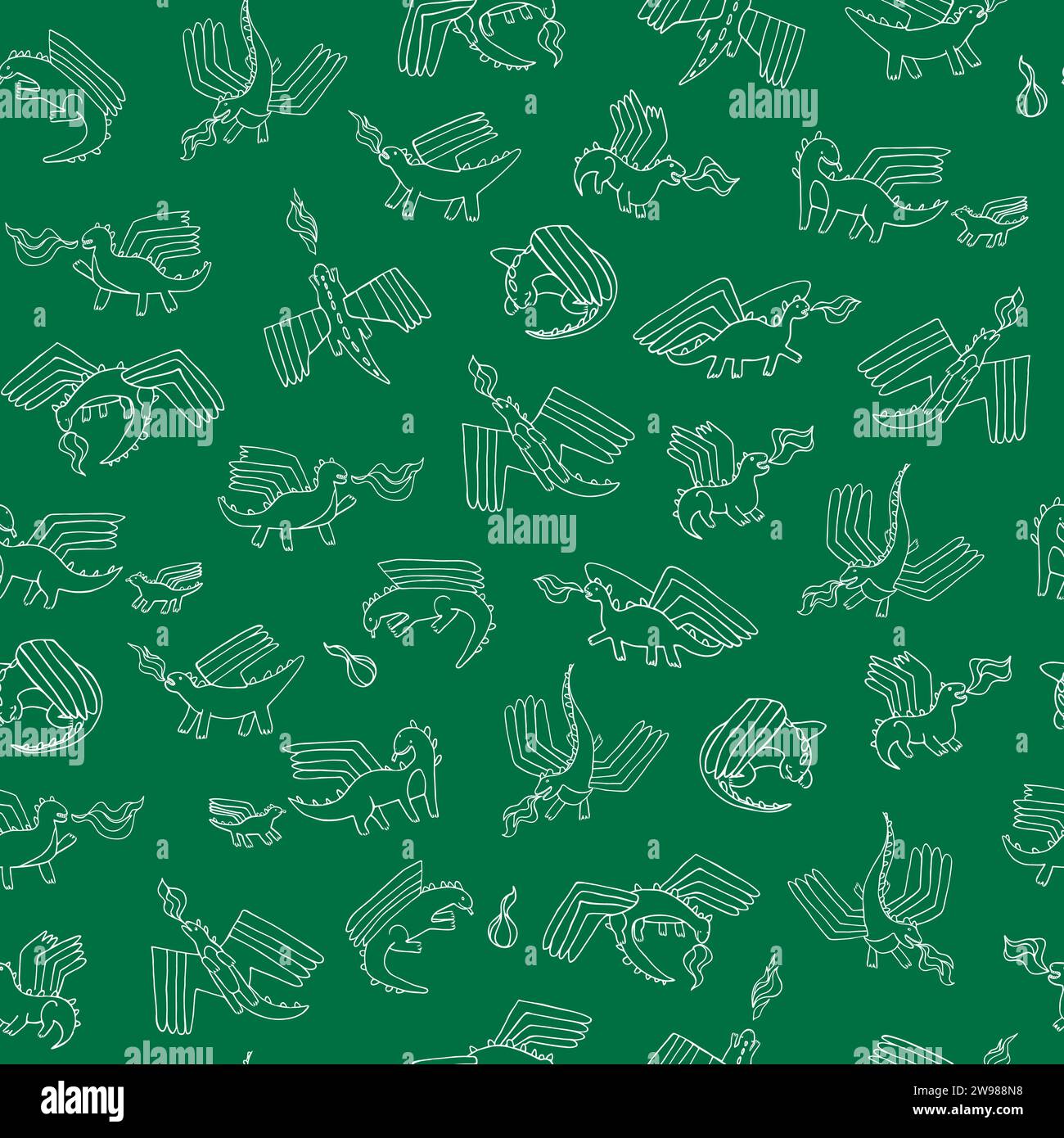 Cute little dragons with fire flying seamless vector pattern for ...