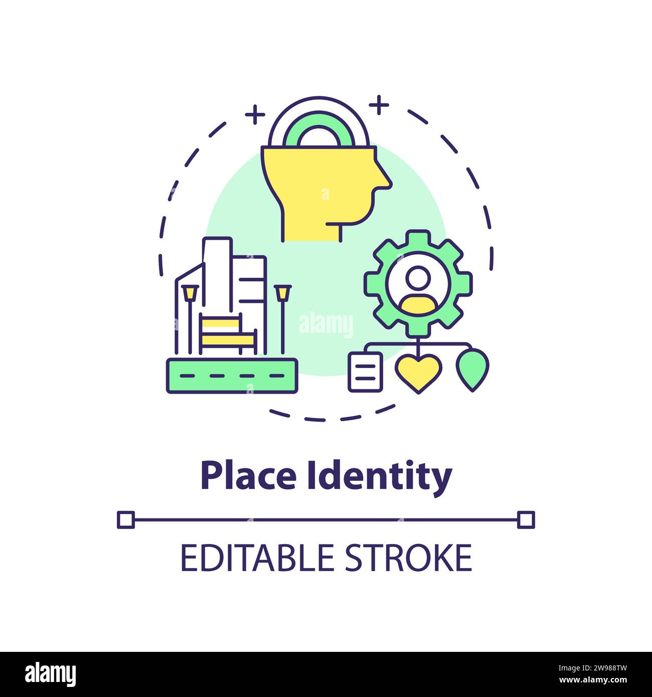Thin line simple colorful place identity icon concept Stock Vector