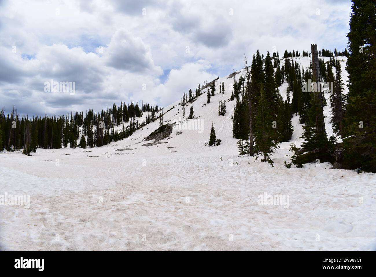 Snowy mountainside around Medicine Bow peak and Lake Marie in Medicine