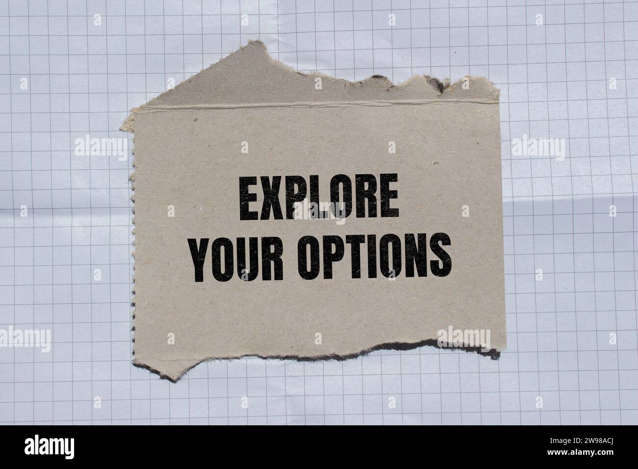 Explore your option lettering on ripped paper. Business concept photo. Stock Photo