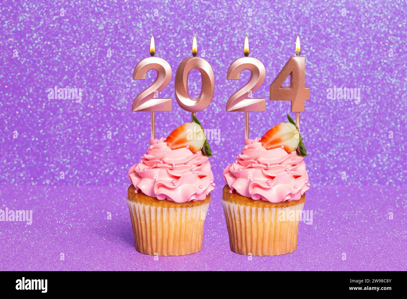Cupcake With Candles Forming Number 2024 for Happy New Year New Year