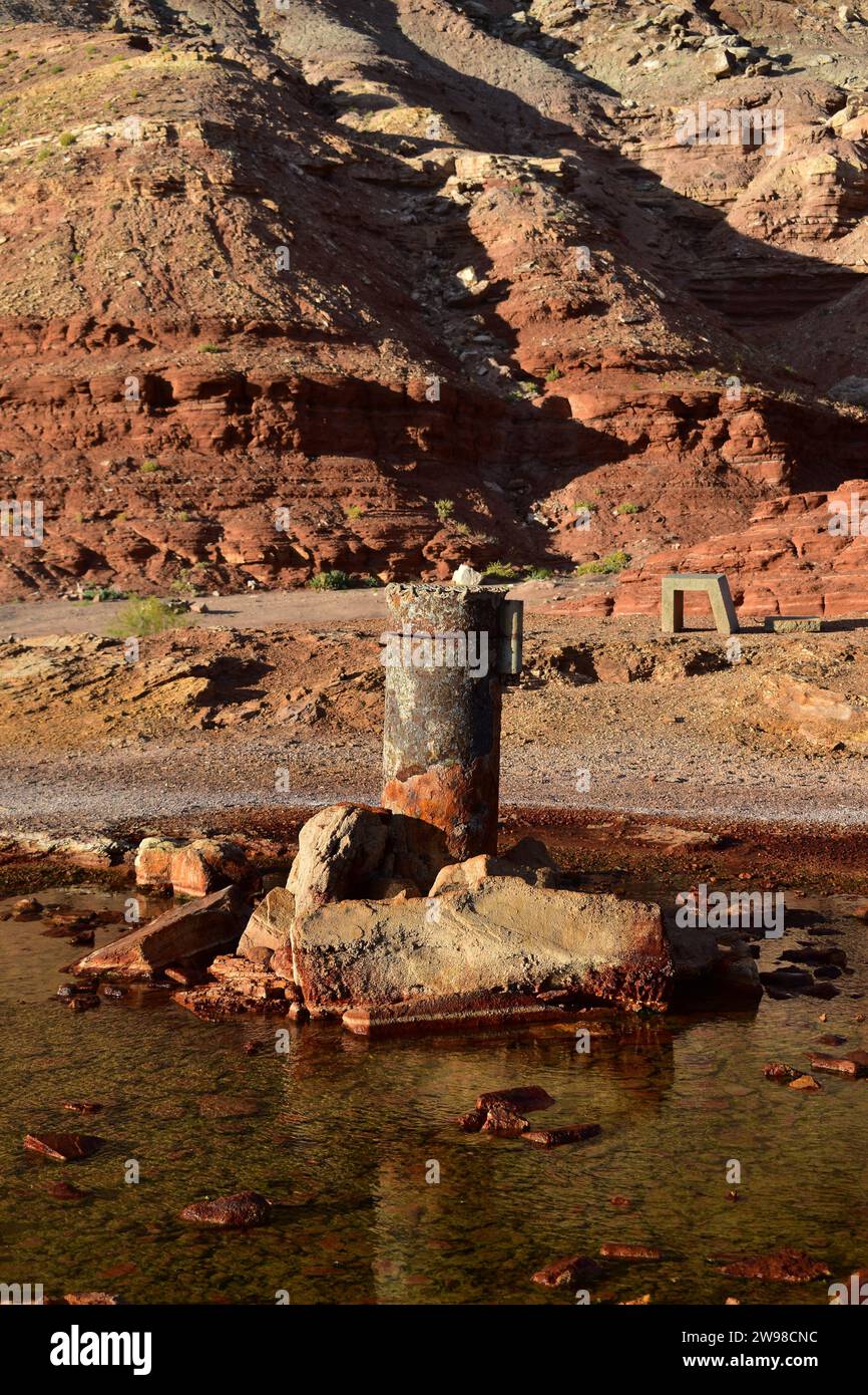 Teel Rocks Steel tube and rocks of the surface level part of the Crystal Geyser in ...
