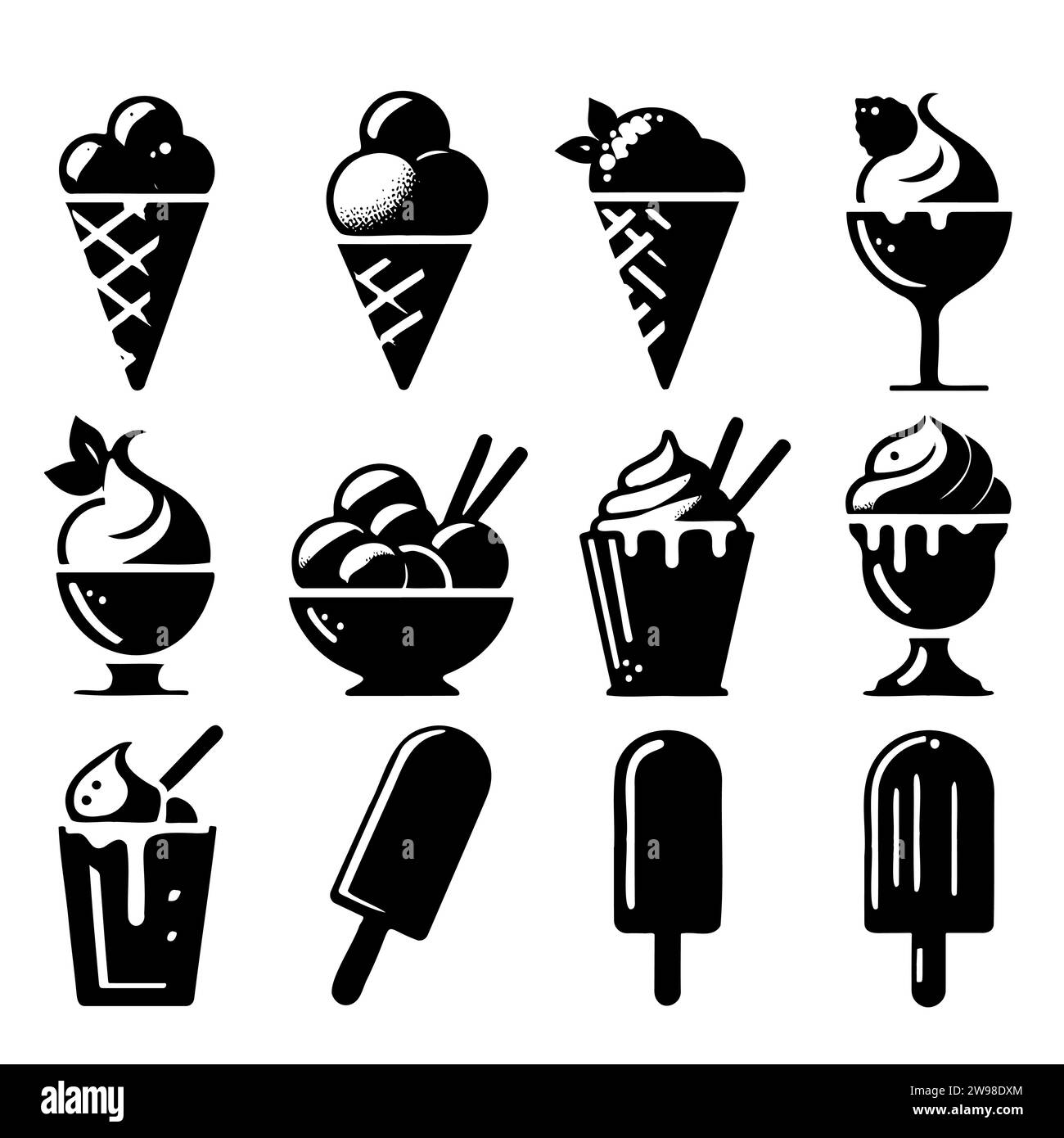 Sketch Ice cream icons frozen creamy desserts, gelato ice cream, wafer ...