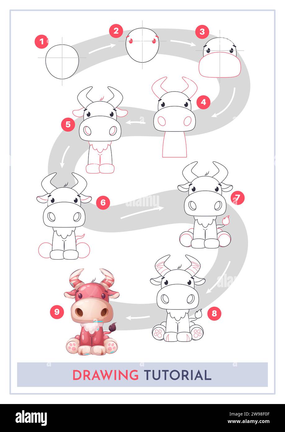 How to Draw a Bull Step by Step - How To Draw A Bull Step By Step Drawing Tutorial Draw Guide Simple Instruction For Kids And Adults 2W98F0F