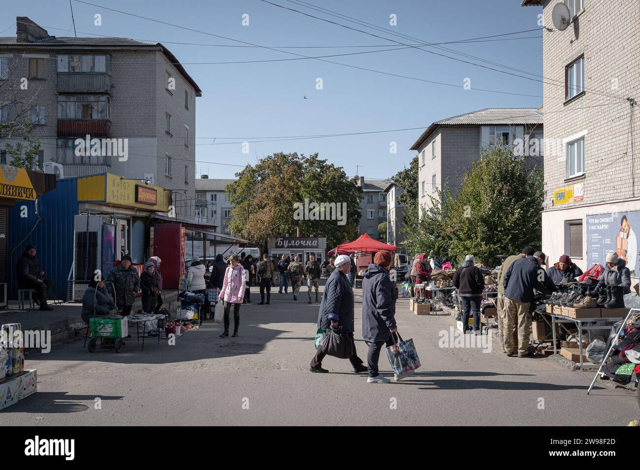 Currently in the city, the centre of social life revolves around a small bazaar in the city centre. On 10th September 2023, the Ukrainian authorities announced the obligatory evacuation of settlements in the area of Kupiansk, on the east bank of the river Oskol - including parts of Kupiansk itself. Less than a year after being liberated by the Ukrainian army, the town and its suburbs, being an important railway and road junction connected directly to Russia itself, again became an important military objective, endangered by the Russian offensive. (Photo by Amadeusz Swierk/SOPA Images/Sipa US Stock Photo