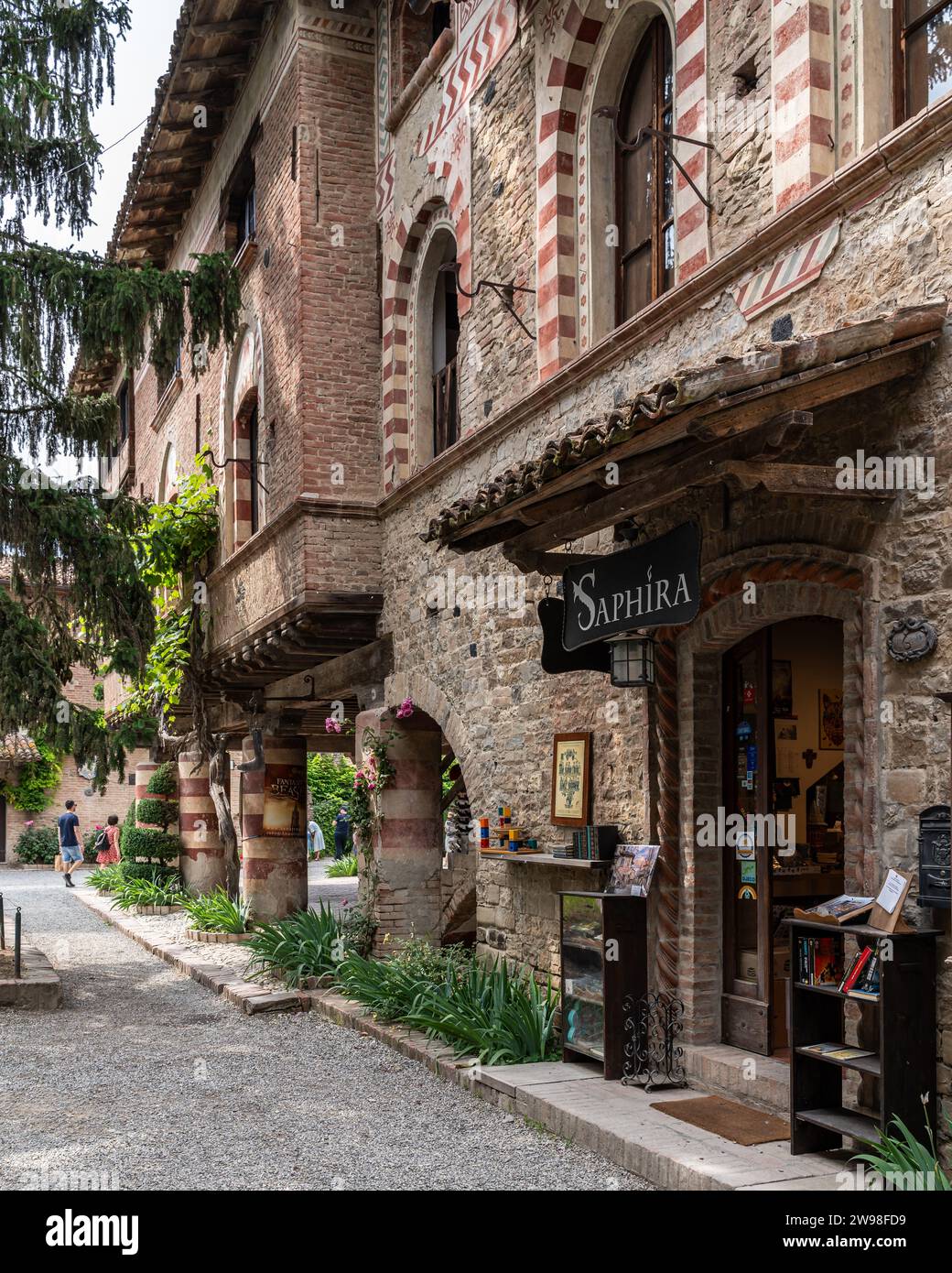 A picturesque village of Grazzano Visconti in Emilia-Romagna, Italy, with historical architecture. Stock Photo