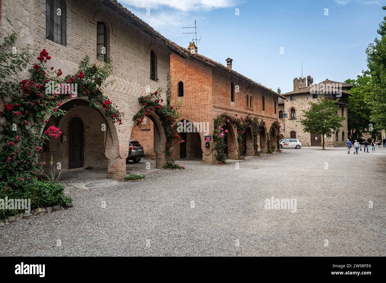 A picturesque village of Grazzano Visconti in Emilia-Romagna, Italy, with historical architecture. Stock Photo