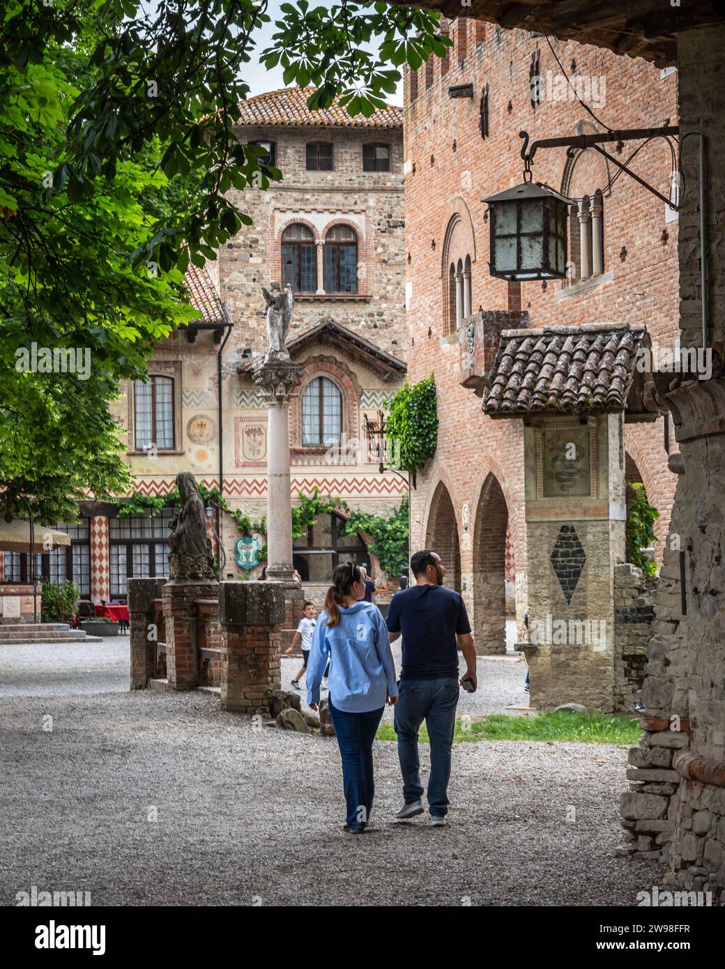 A picturesque village of Grazzano Visconti in Emilia-Romagna, Italy, with historical architecture. Stock Photo