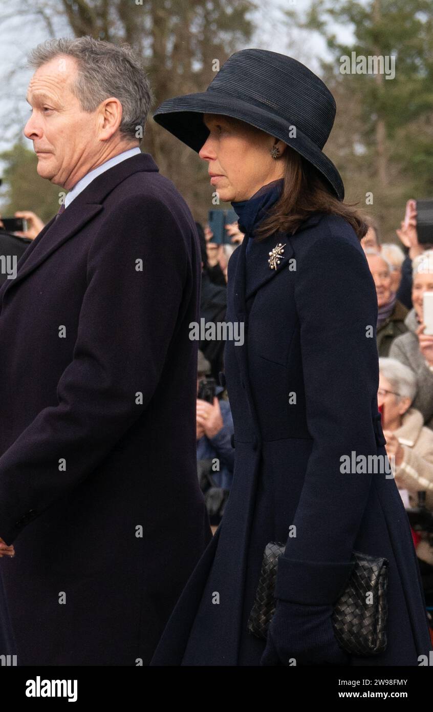 Lady Sarah Chatto and Daniel Chatto attending the Christmas Day morning church service at St Mary Magdalene Church in Sandringham, Norfolk. Picture date: Monday December 25, 2023. Stock Photo