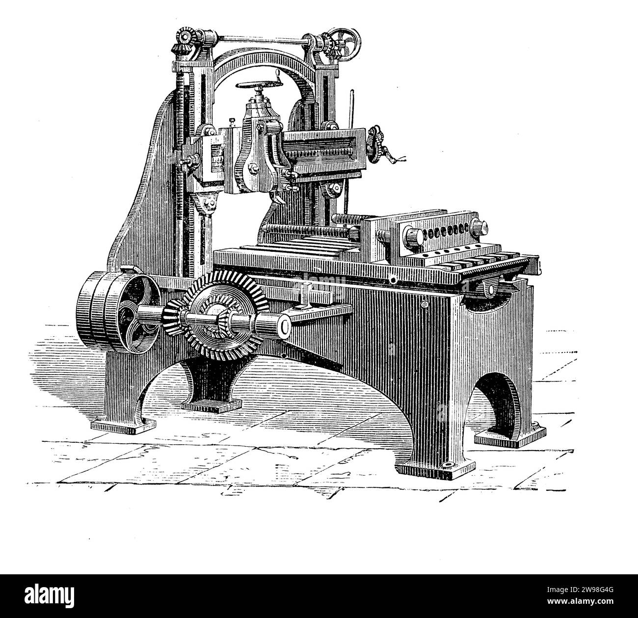Planing machine metalworking tool cutting the work piece with linear