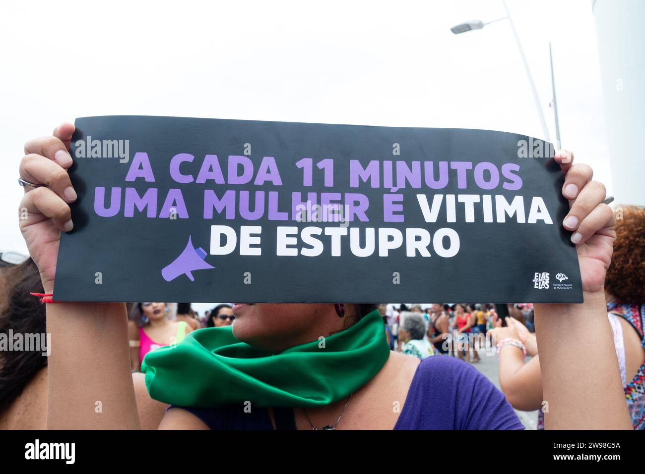 Salvador, Bahia, Brazil - March 08, 2020: Protesters are seen on Women Day protesting against machismo. City of Salvador, Bahia. Stock Photo