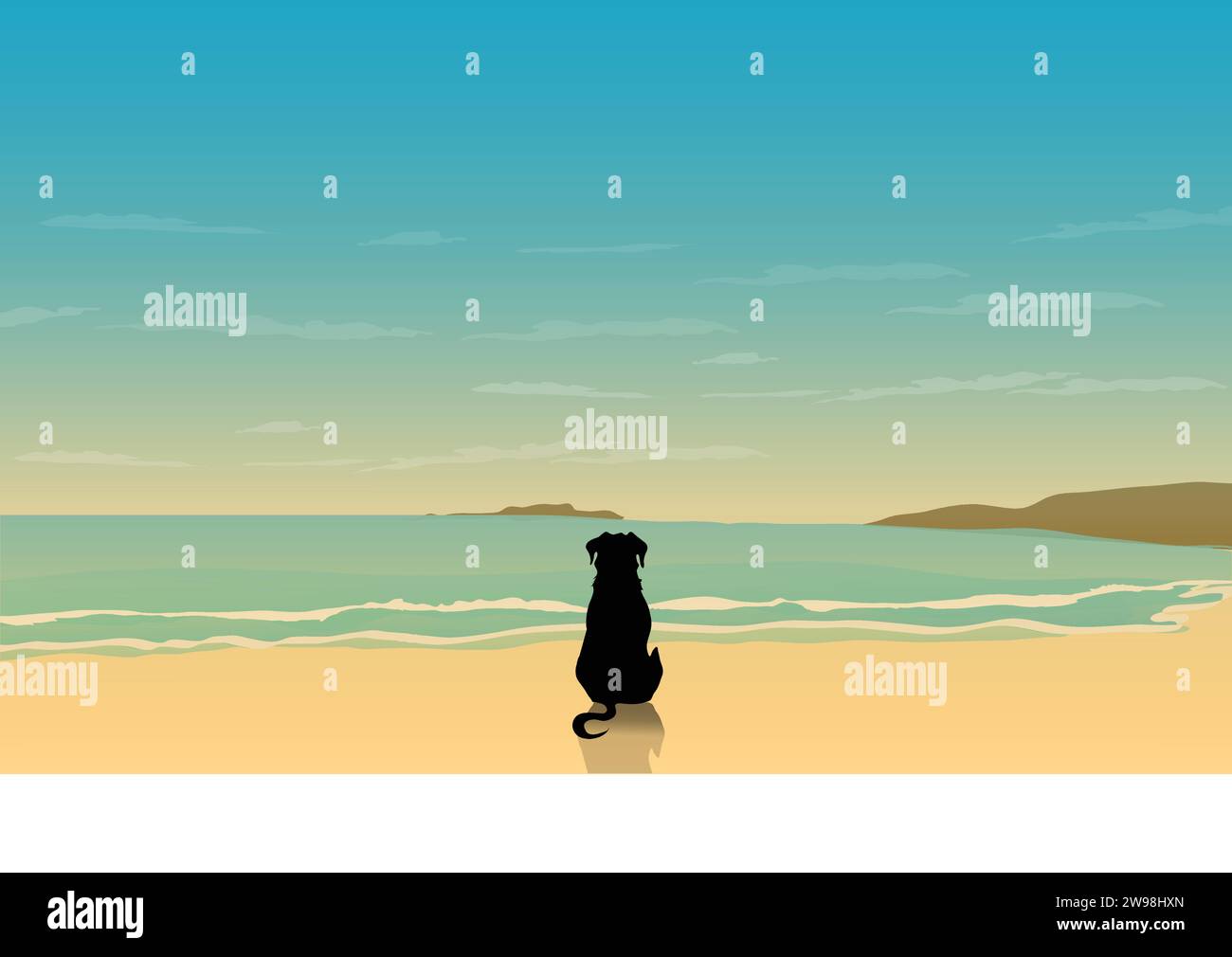 BEACH BACKGROUND WITH DOG Stock Vector