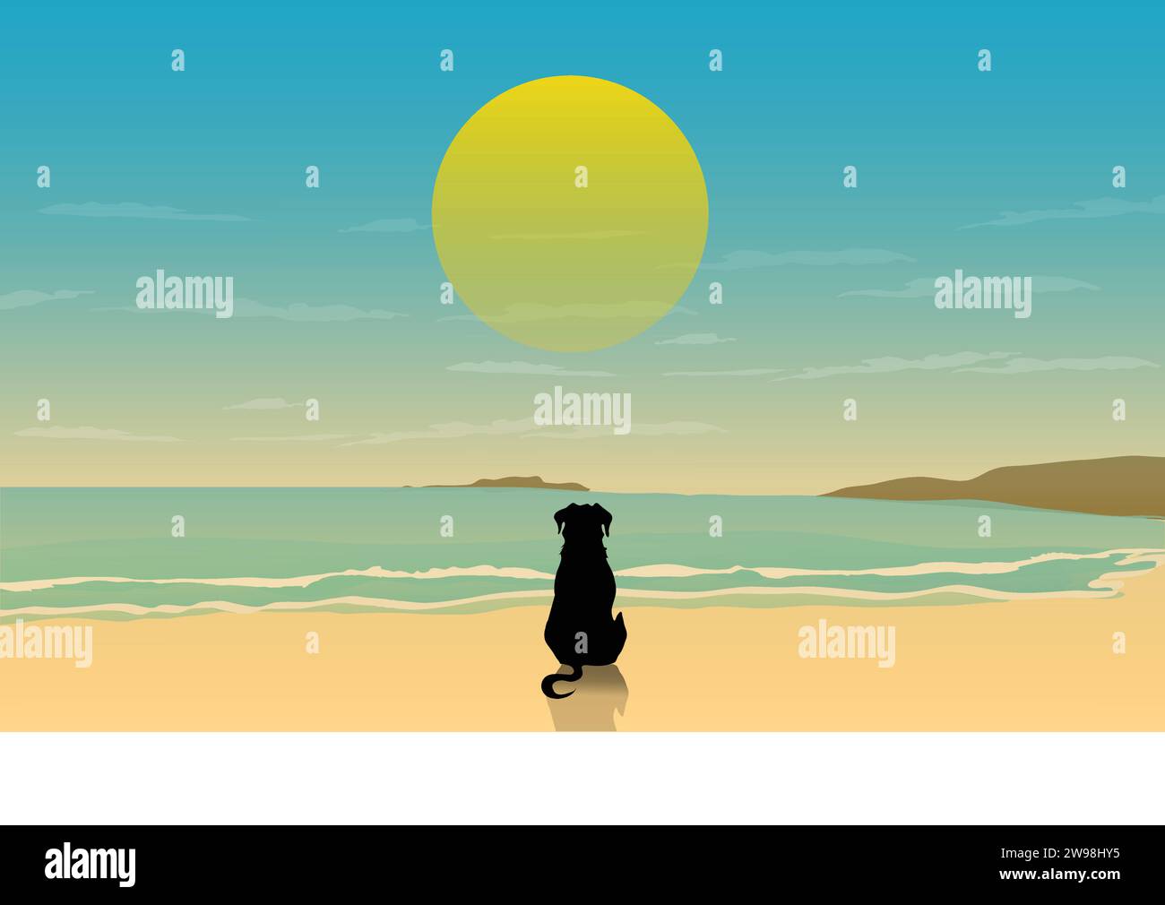 BEACH BACKGROUND WITH DOG Stock Vector