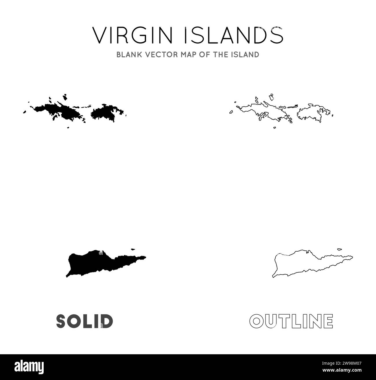 Virgin Islands map. Blank vector map of the Island. Borders of Virgin