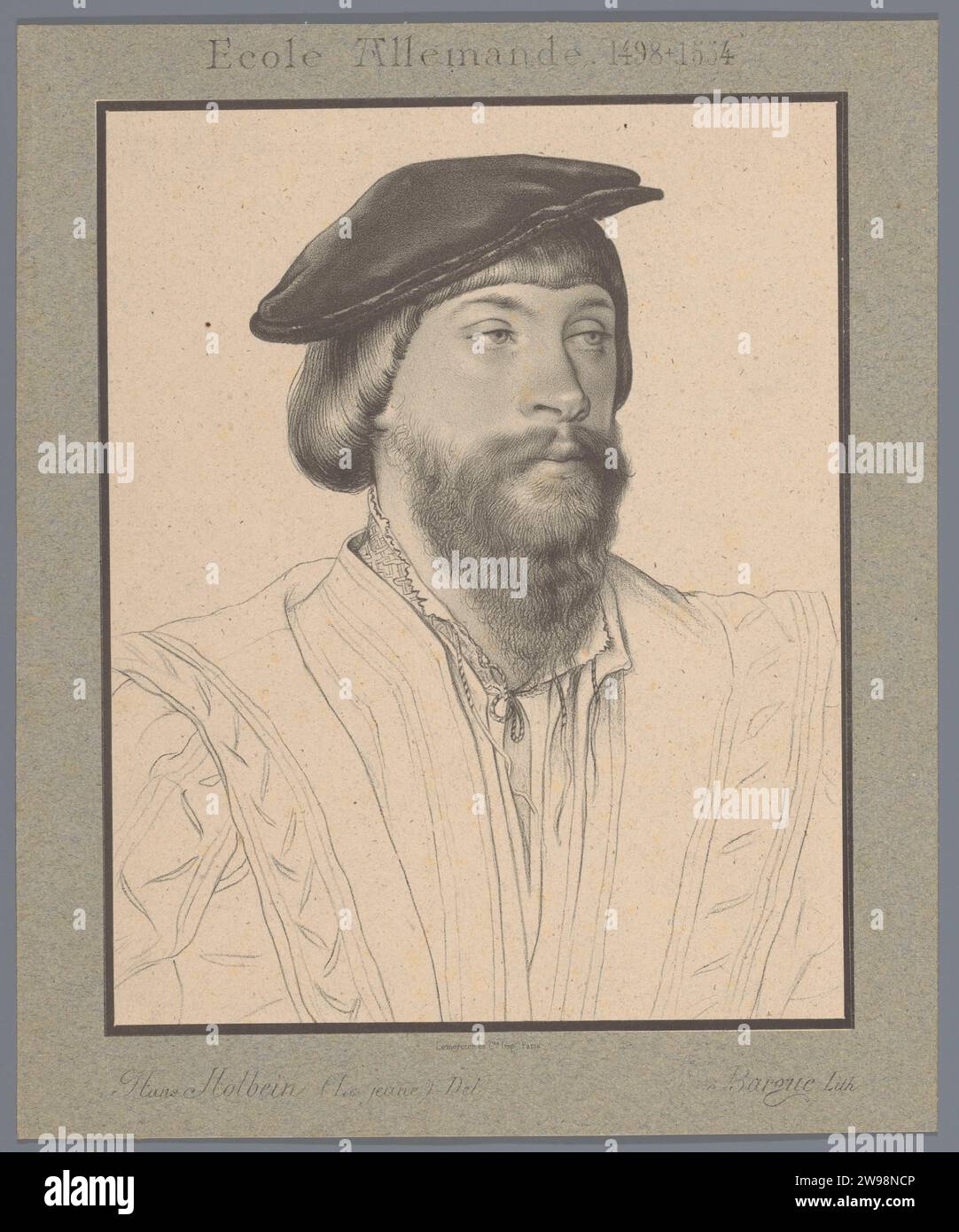 Portrait of a man with a hat by Hans Holbein de Jonge, c. 1875 - c. 1900 print  print maker: Europeafter drawing by: Europeprinter: Paris paper  anonymous historical person portrayed Europe Stock Photo