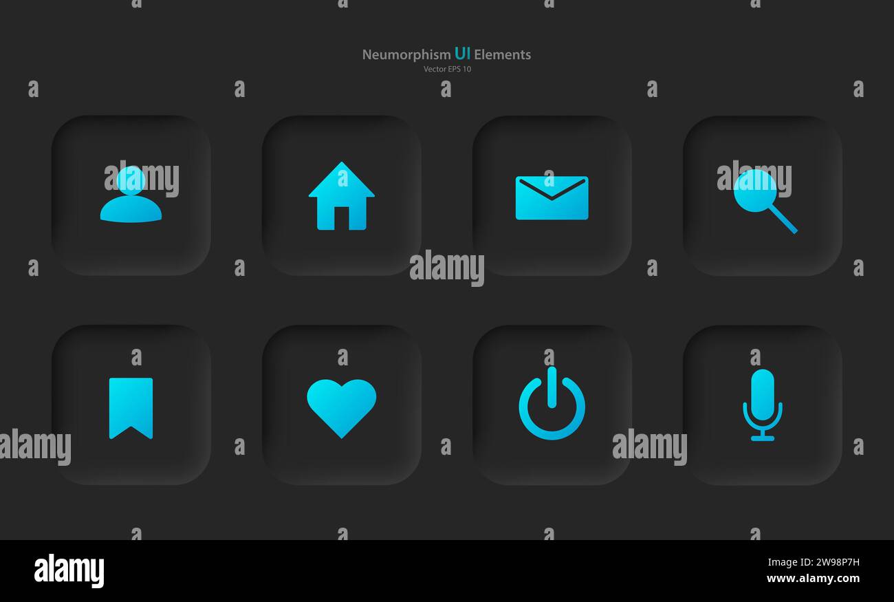 A collection of user interface elements for a mobile application in black with blue elements. Stock Vector