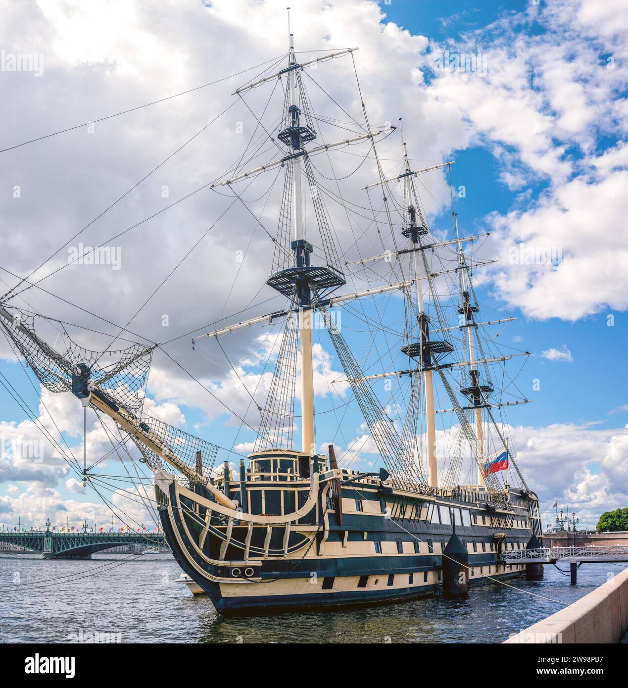 Image of a warship in St. Petersburg. Tourism concept Stock Photo