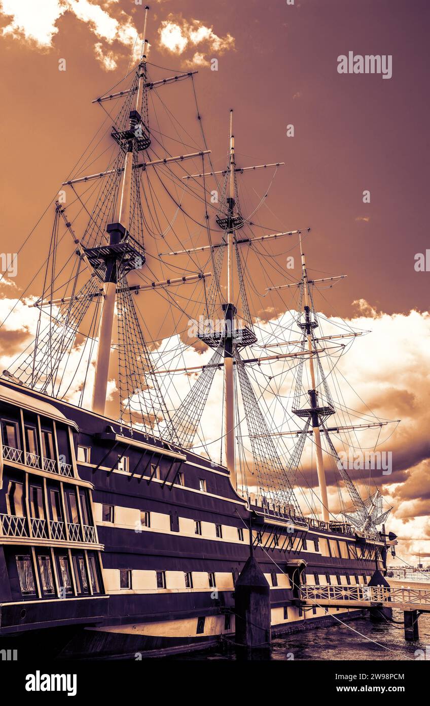 Image of a warship in St. Petersburg. Tourism concept Stock Photo