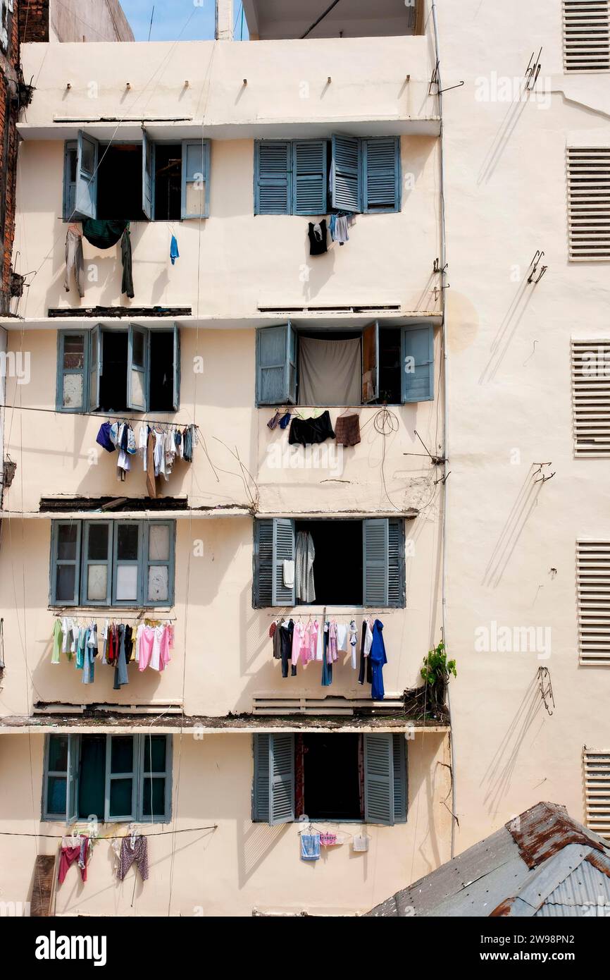 Back house in Saigon, laundry at the window, Ho Chi Minh City, Vietnam