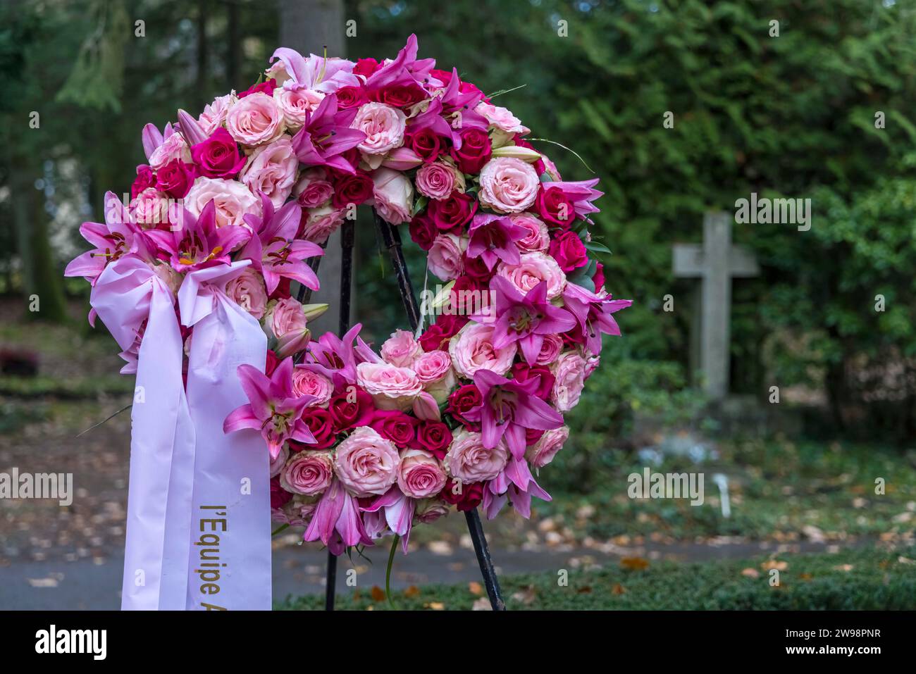 Funeral wreath with flowers at a grave, Germany Stock Photo Alamy