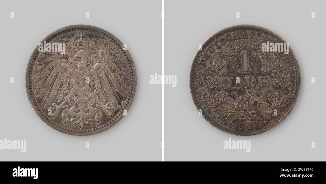 Mark from the German Empire, 1905 ,, 1876 coin Silver coin. Front ...