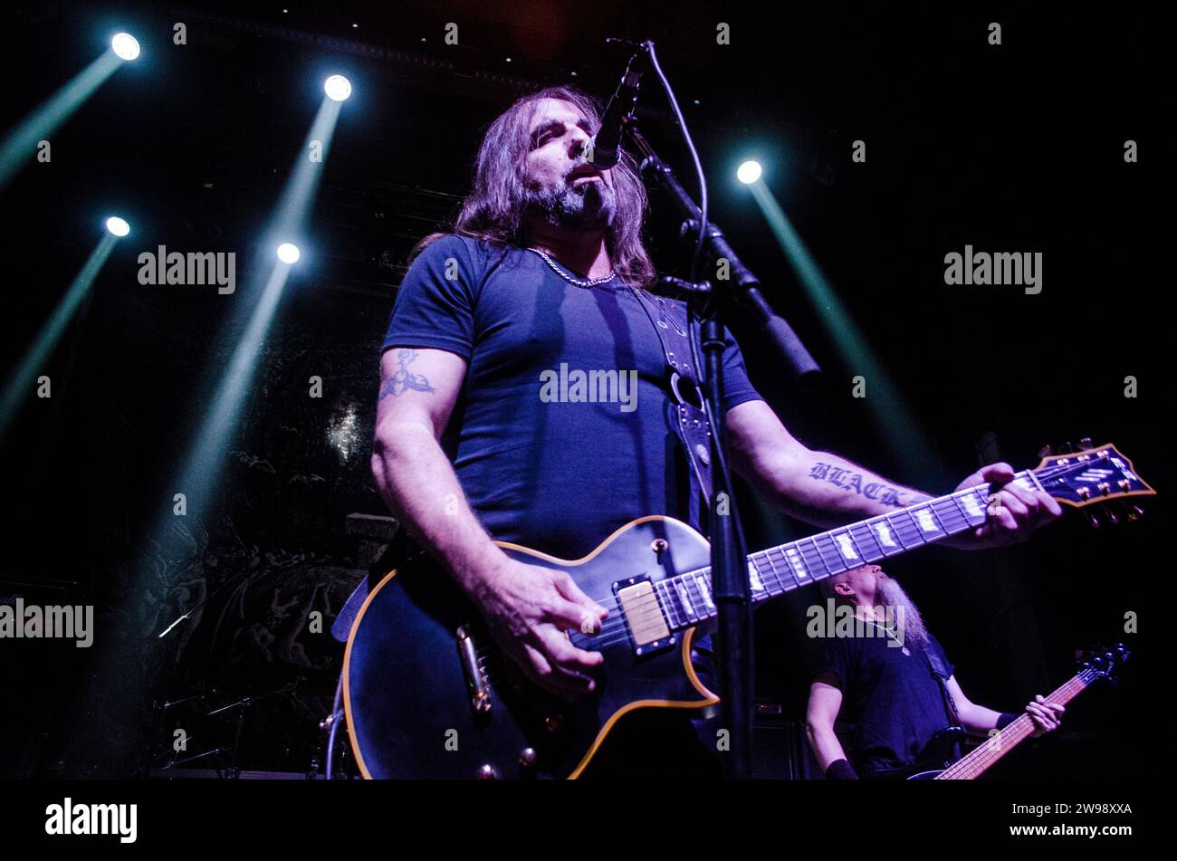 Sakis Tolis (frontman of Rotting Christ) performing with his band at ...