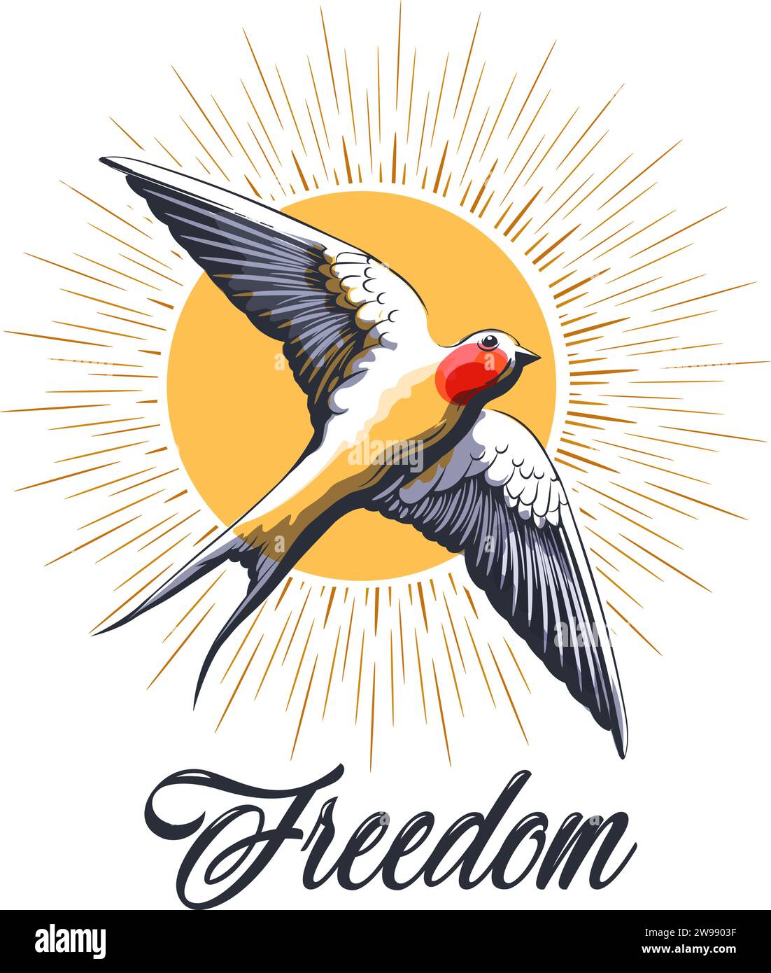Flying swallow color tattoo Stock Vector