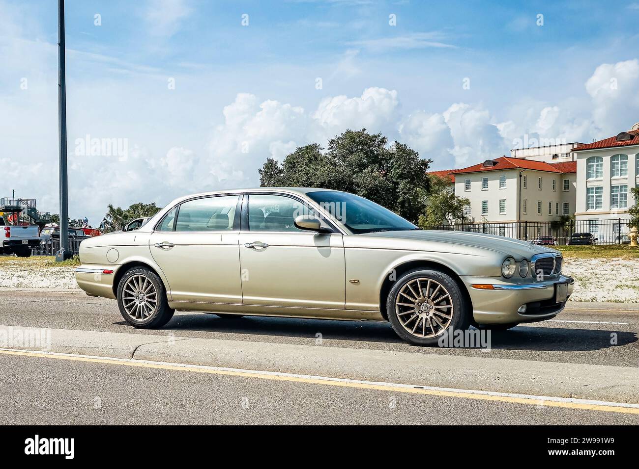 Gulfport, MS October 05, 2023 Wide angle side view of a 2006 Jaguar