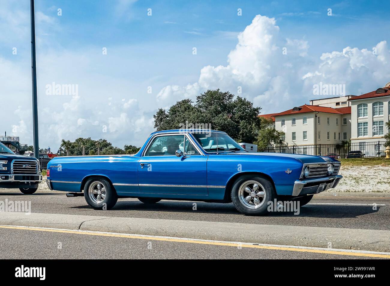 Gulfport, MS October 05, 2023 Wide angle side view of a 1967 Chevrolet El Camino Pickup at a