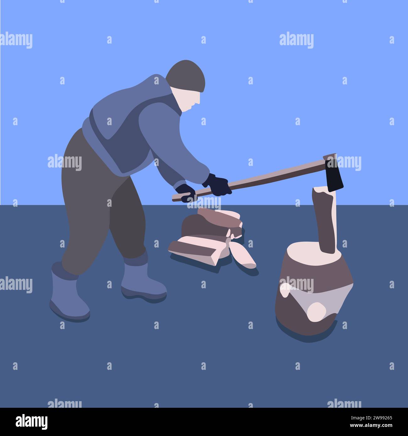 Vector isolated illustration of a man chopping wood Stock Vector Image