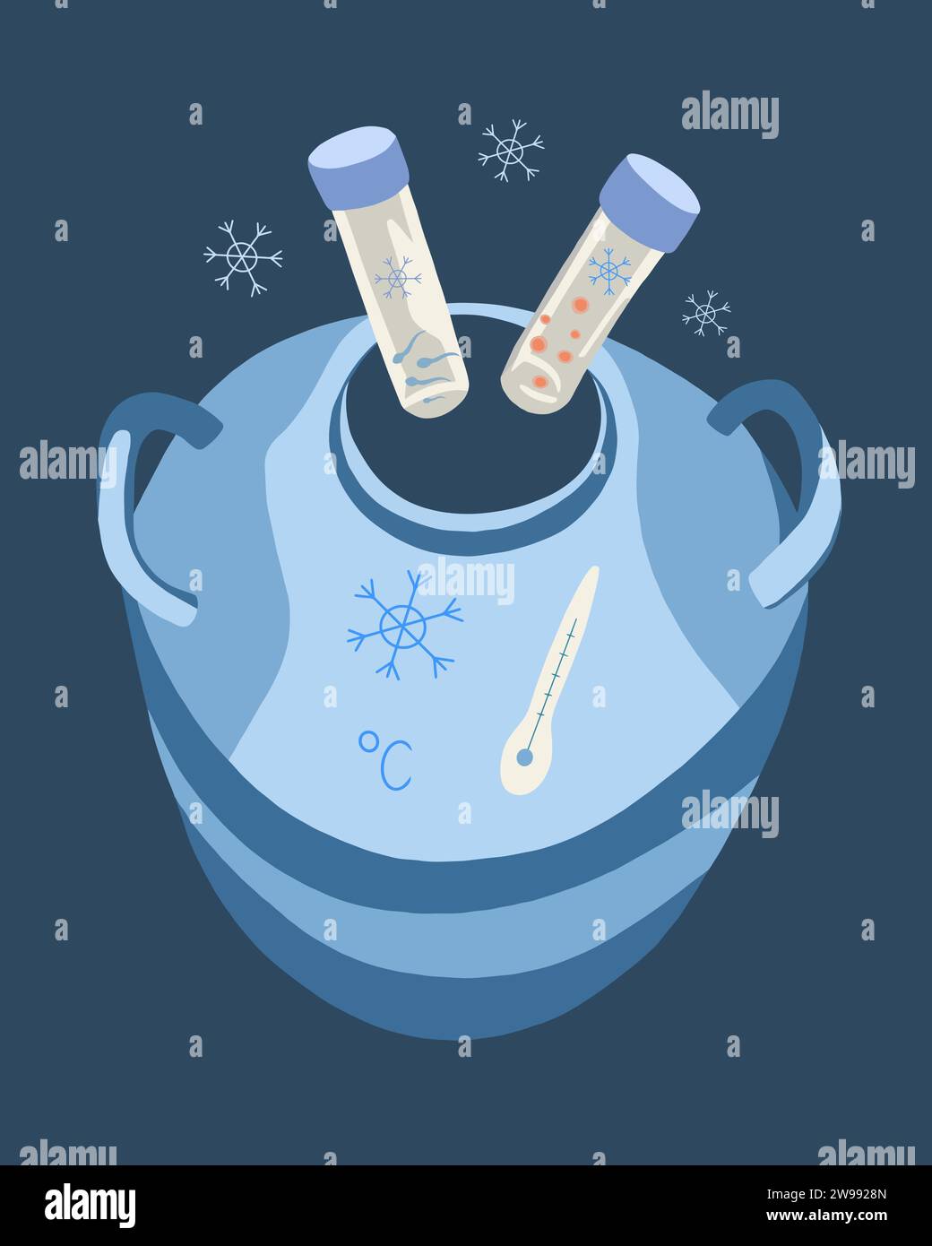 Vector isolated illustration of cryopreservation of eggs and sperm. Egg donation. Sperm donation. Artificial insemination. Cryobiology. Stock Vector