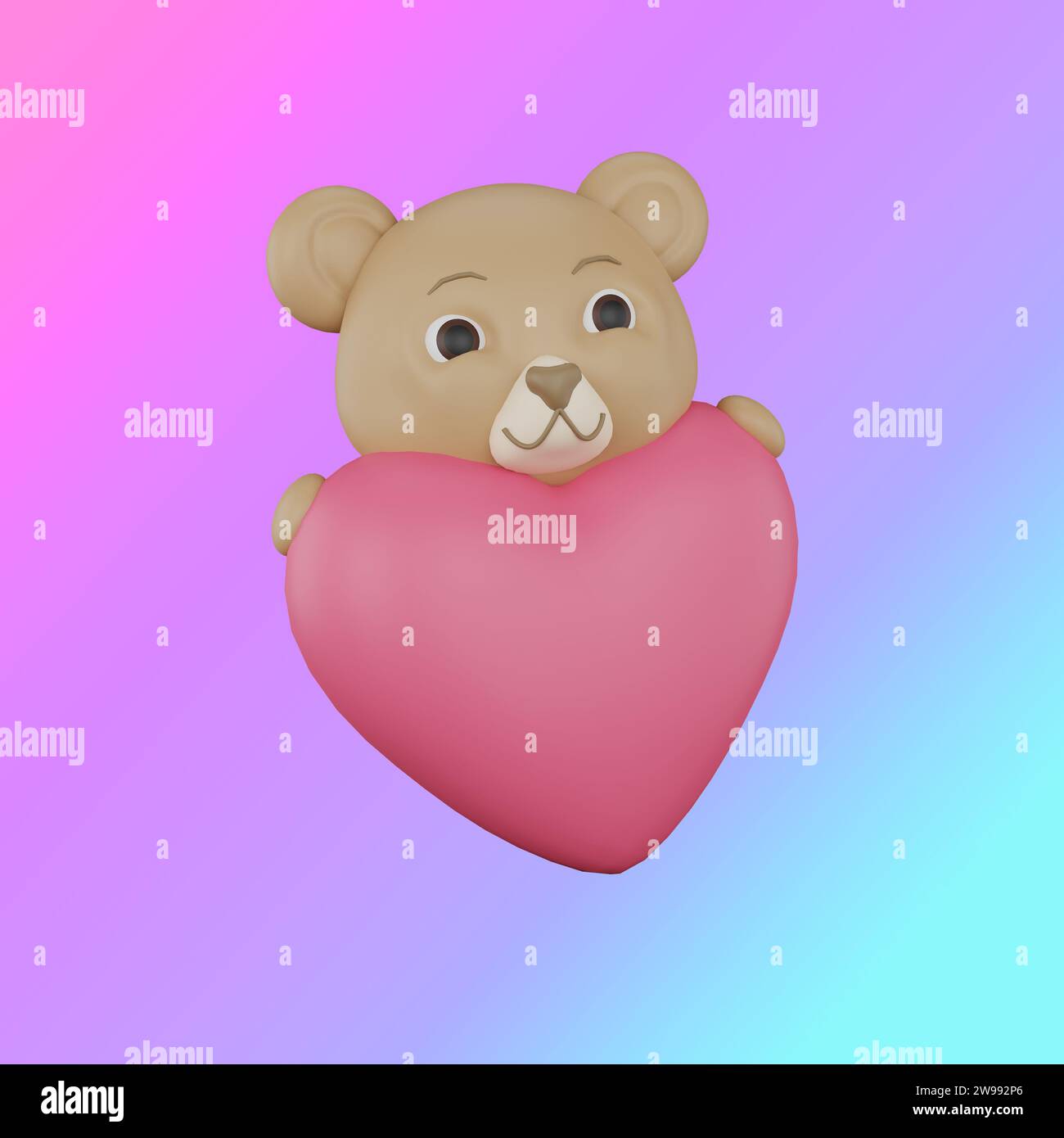 Brown teddy bear holding a pink heart for display Stock Photo - Alamy