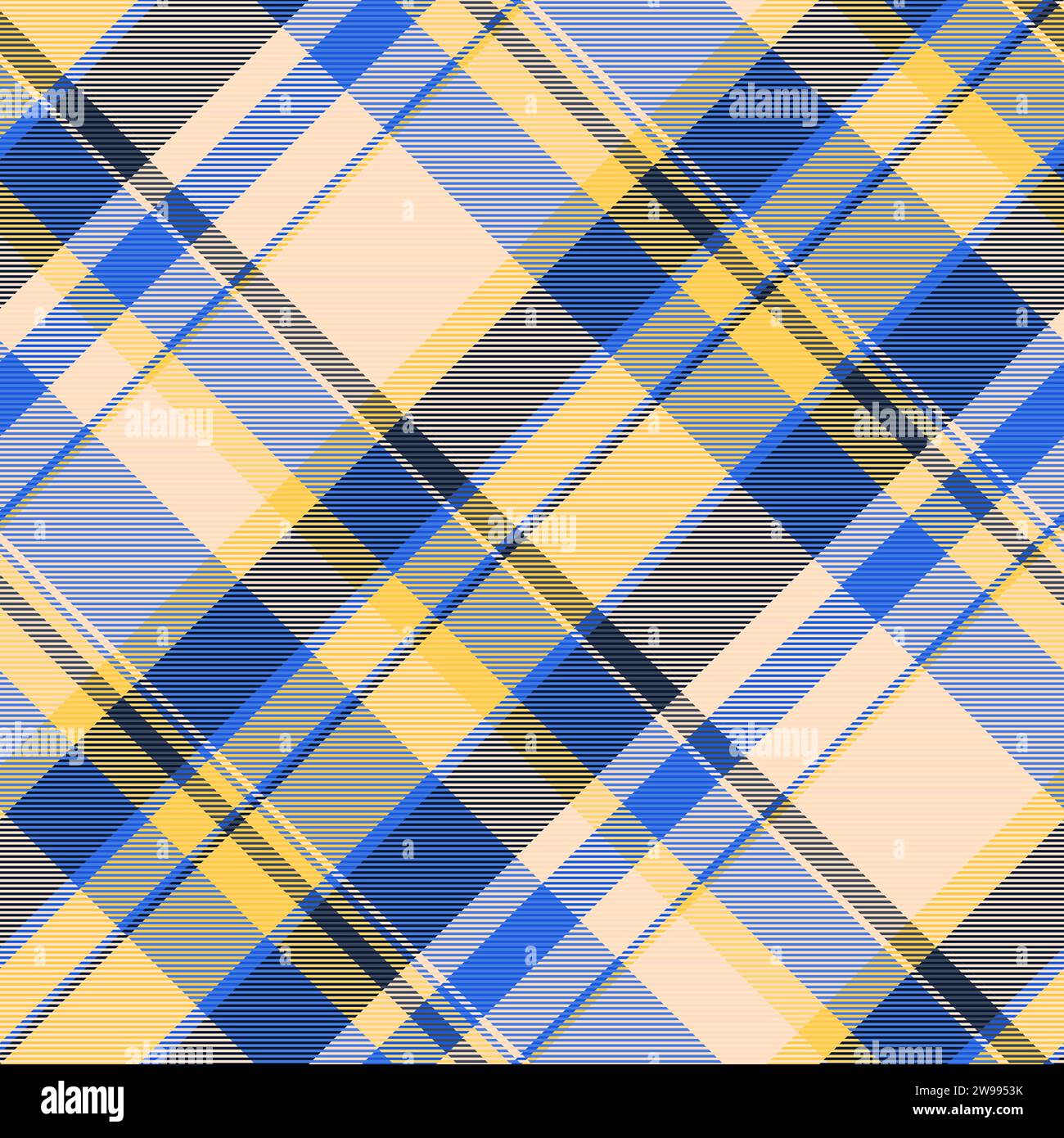 Hippie texture check textile, customizable vector tartan fabric. Nostalgia seamless plaid background pattern in blue and amber color. Stock Vector