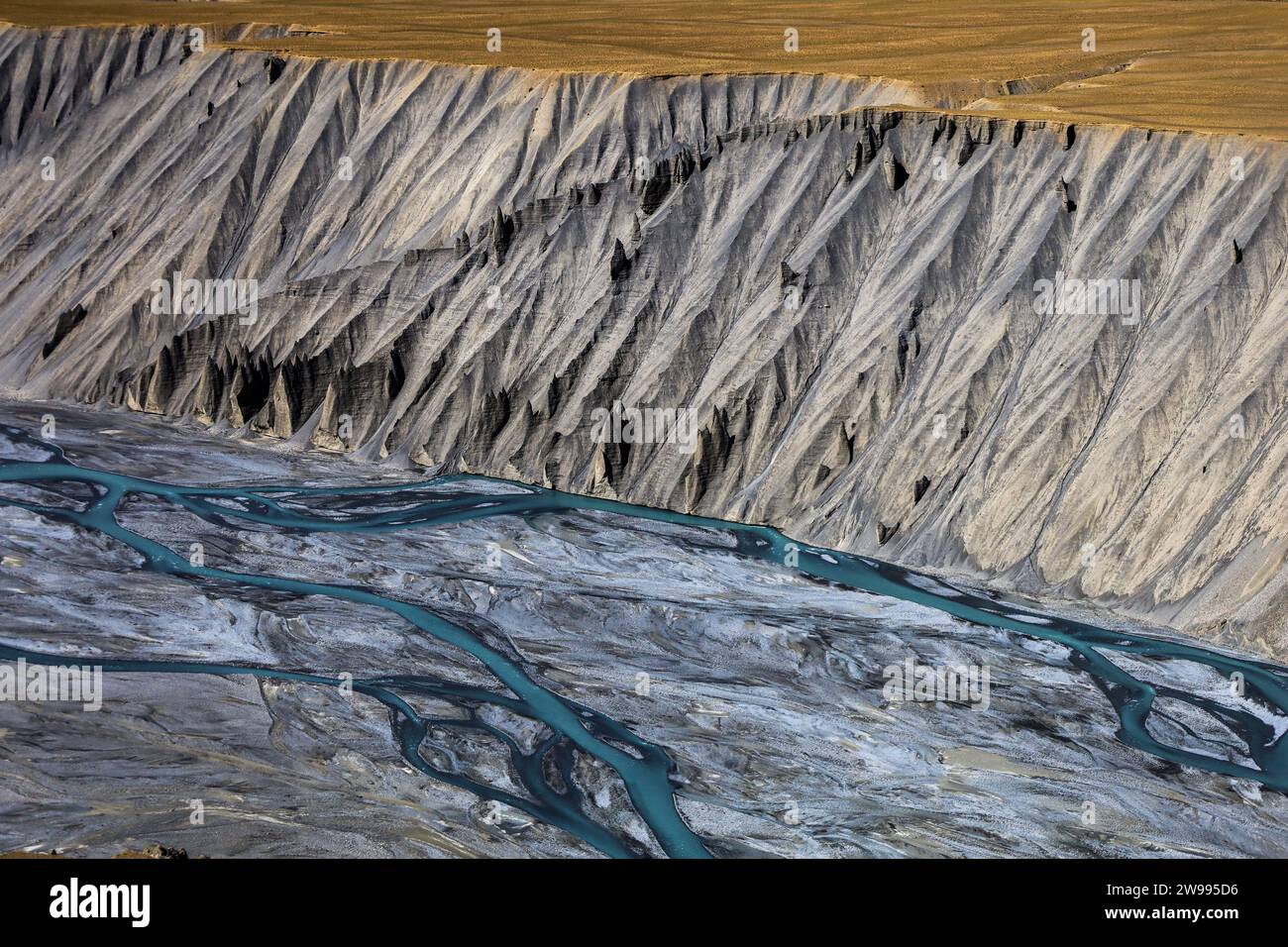 A scenic view of the deep gorges of the Spiti River in the stunning Spiti Valley of Himachal Pradesh Stock Photo