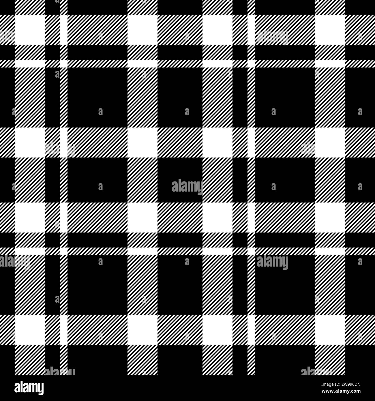 Plaid seamless pattern in black and white. Check fabric texture. Vector