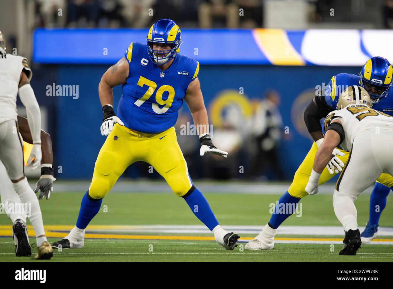 Los Angeles Rams Offensive Tackle Rob Havenstein (79) Takes His Stance ...