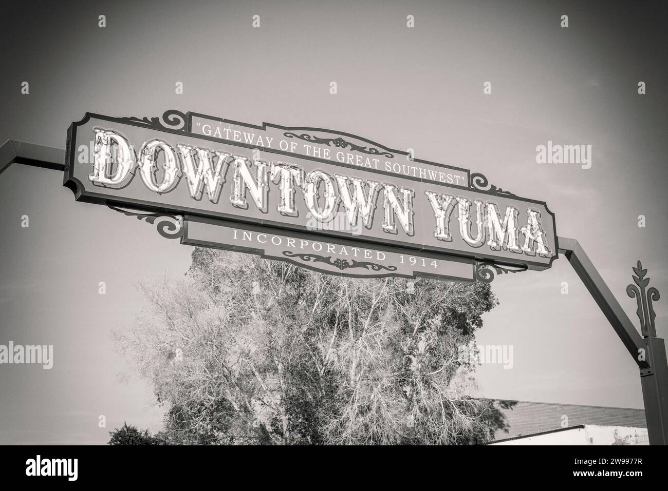 Downtown Yuma sign processed with vintage texture. Yuma, Arizona, USA