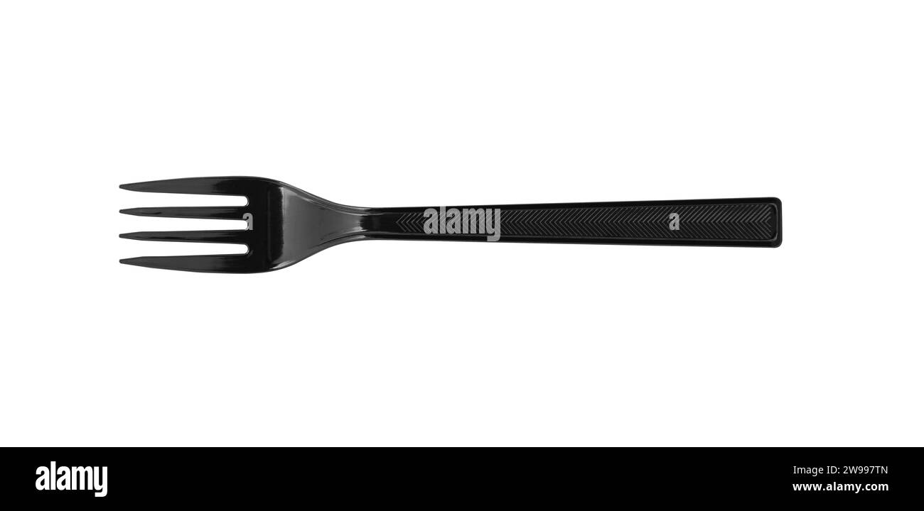Black plastic fork isolated on white background. With clipping path Stock Photo