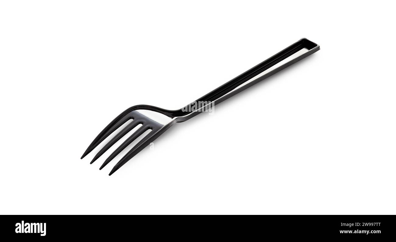 Black plastic fork isolated on white background. With clipping path Stock Photo