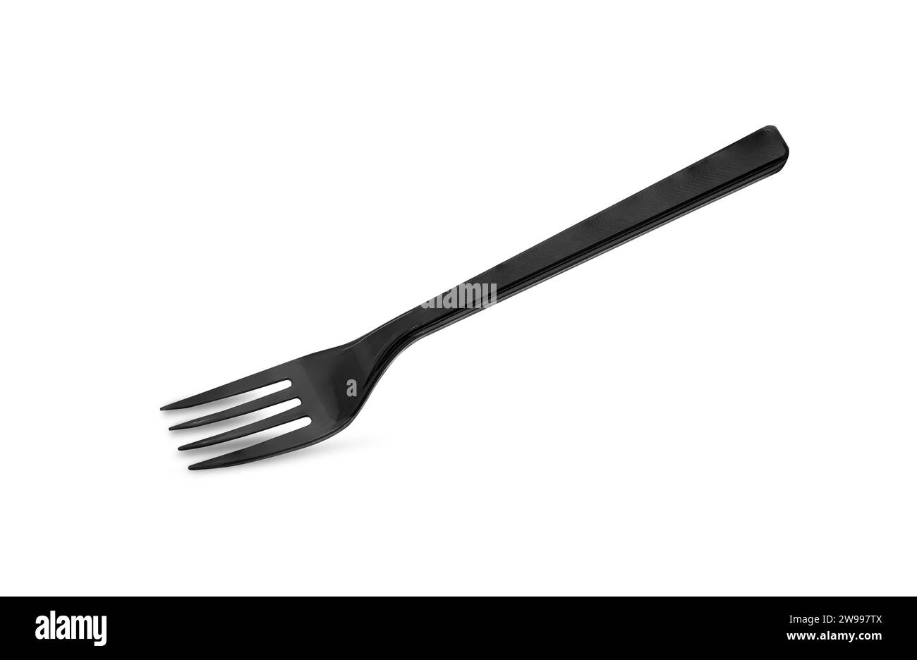 Black plastic fork isolated on white background. With clipping path Stock Photo