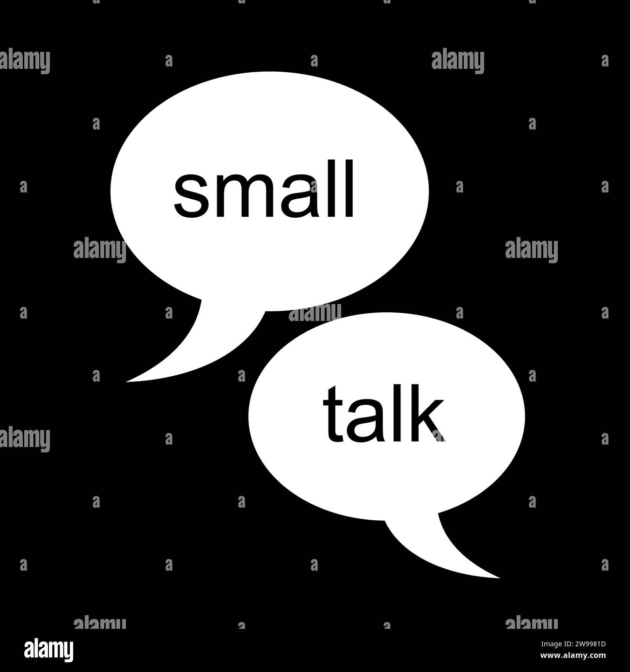 Small talk, smalltalk.  informal, banal and shallow interpersonal communication and conversation. Socialization through language and verbal interactio Stock Photo
