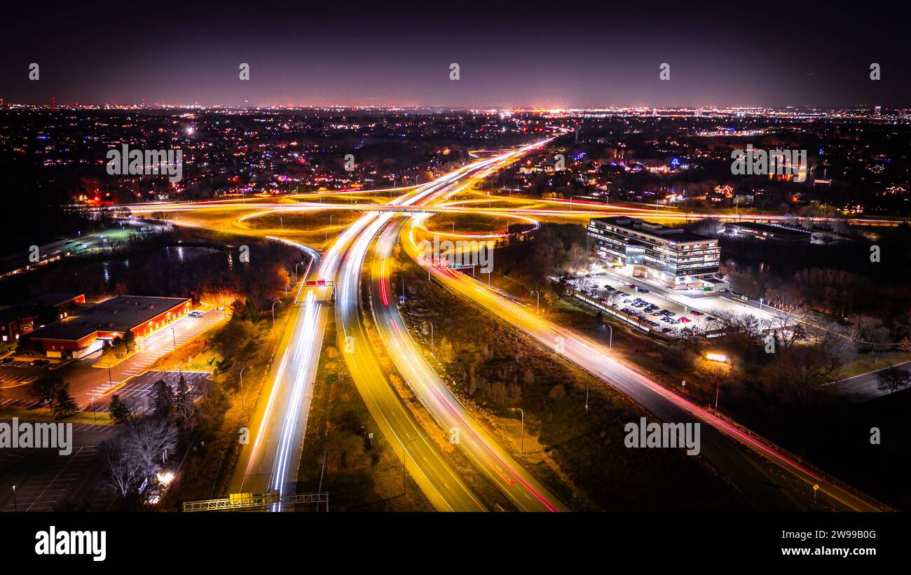 A vibrant and colorful aerial view of a bustling city street ...