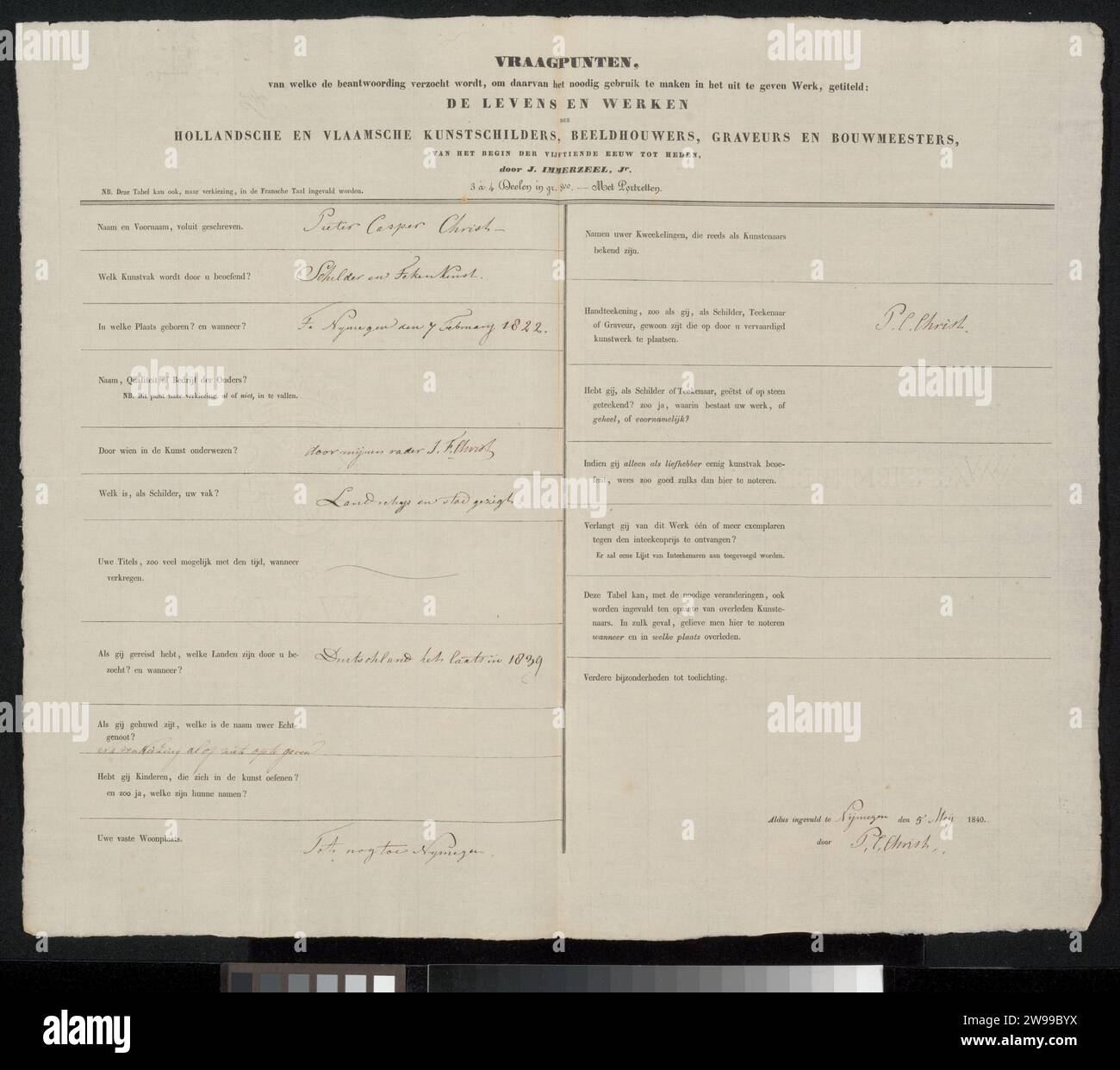 Survey form completed by Pieter Casper Christ, Johannes Immerzeel, 1840 ...