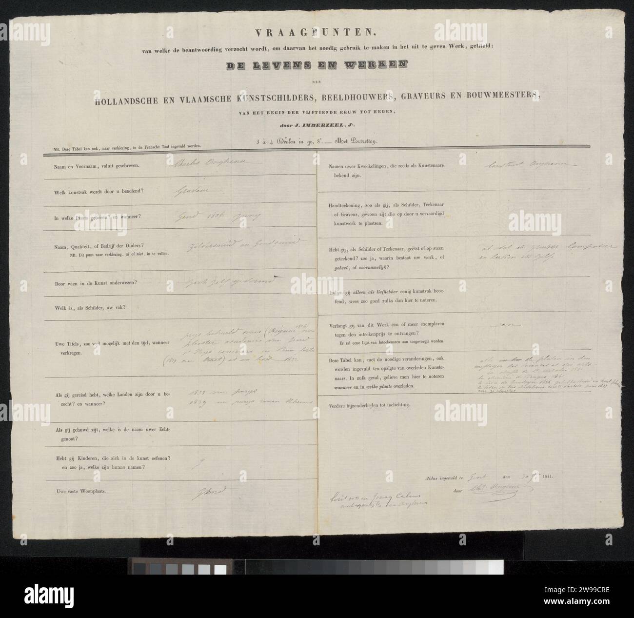 Survey form completed by Charles Onkhena, Johannes Immerzeel, 1841 ...