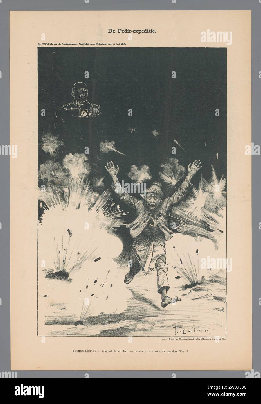 De Pedir-Expedition, Johan Braakensiek, 1898   Amsterdam paper  projectiles, explosives, etc.. political caricatures and satires Aceh Stock Photo