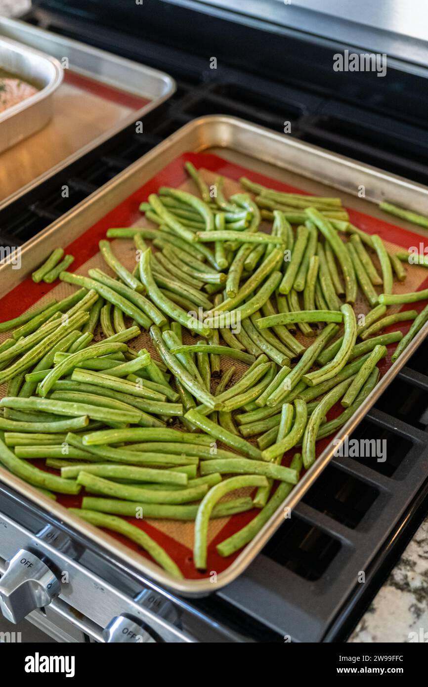 OvenRoasted Green Beans Simple and Delicious Side Dish Stock Photo