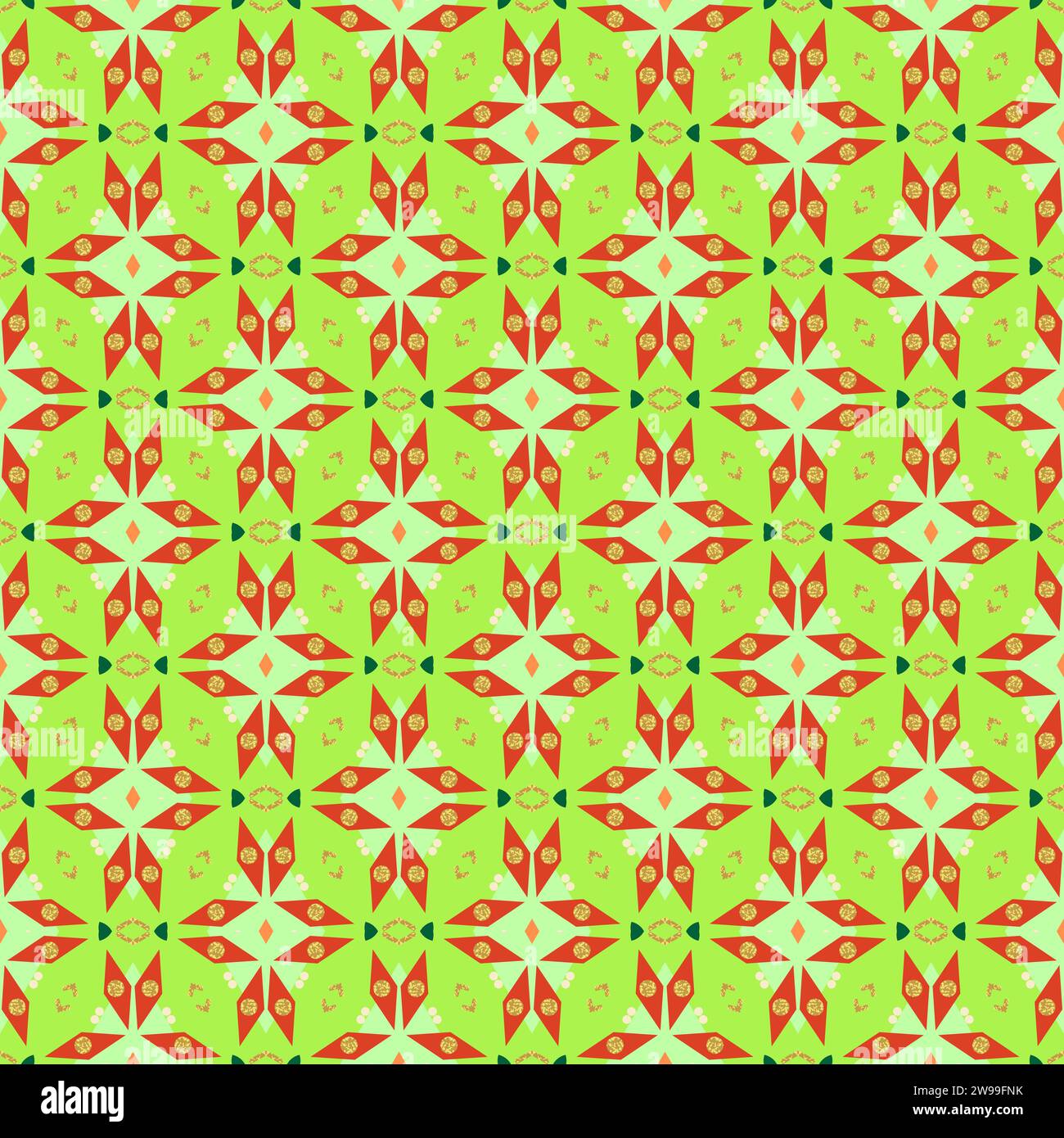 A vibrant green and red tiled wall featuring a unique circular pattern ...