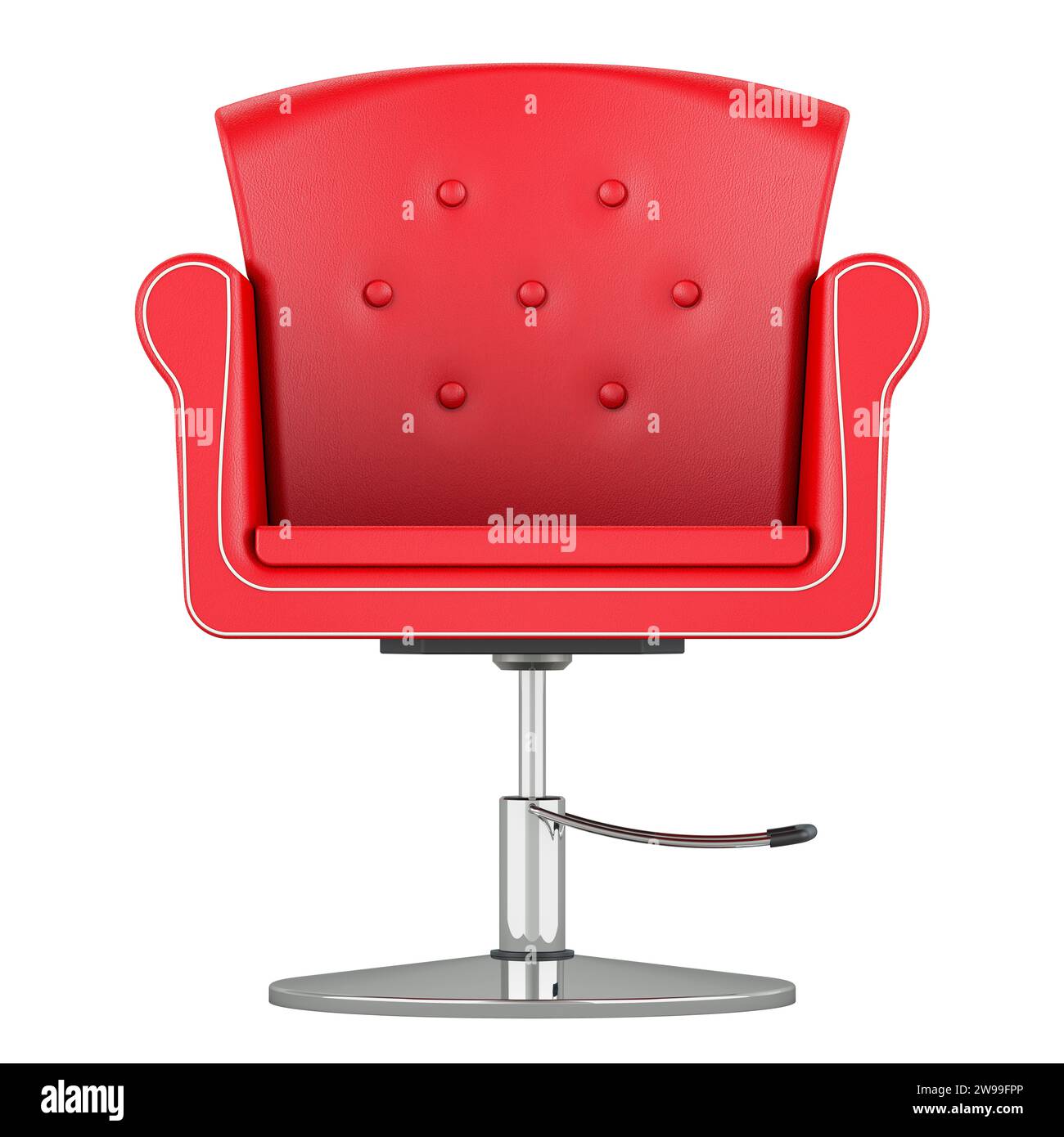 Red Hydraulic Barber Chair Salon, leather. 3D rendering isolated on