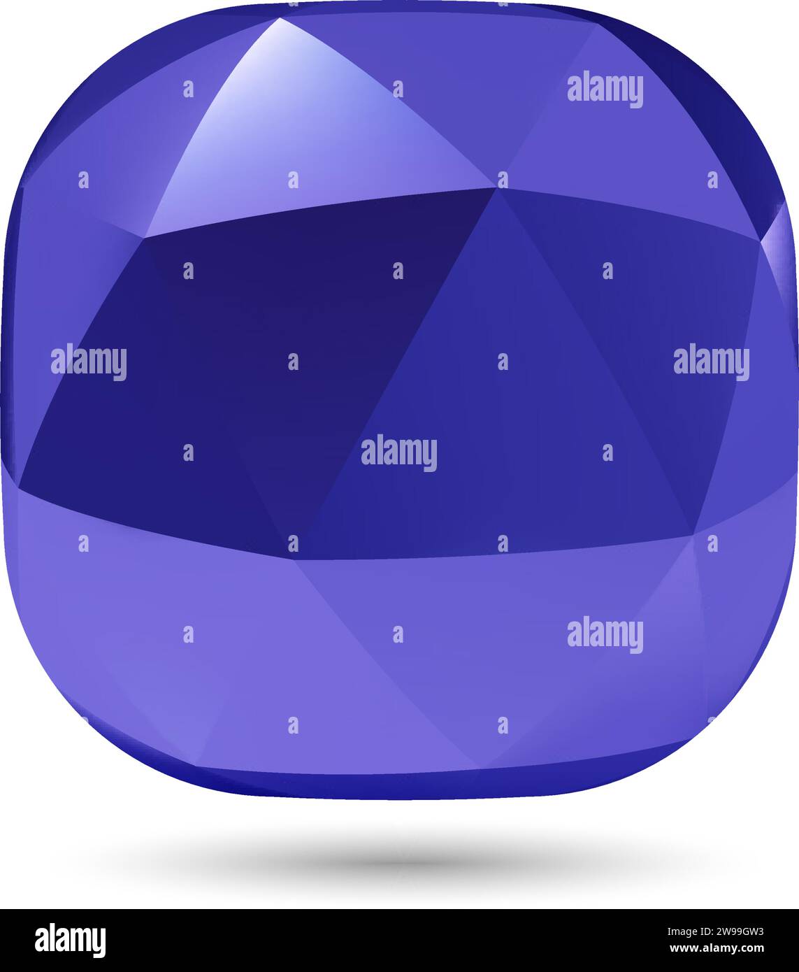 Low Poly Abstract Button, Shining Gemstone Design Element, Geometric Violet Spherical Object with Shadow Effect on White Background Stock Vector
